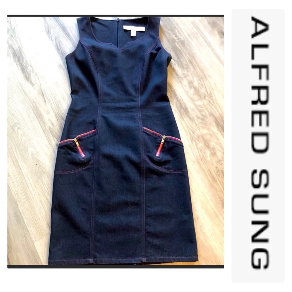 ALFRED SUNG size 4 denim style dress. Stretch